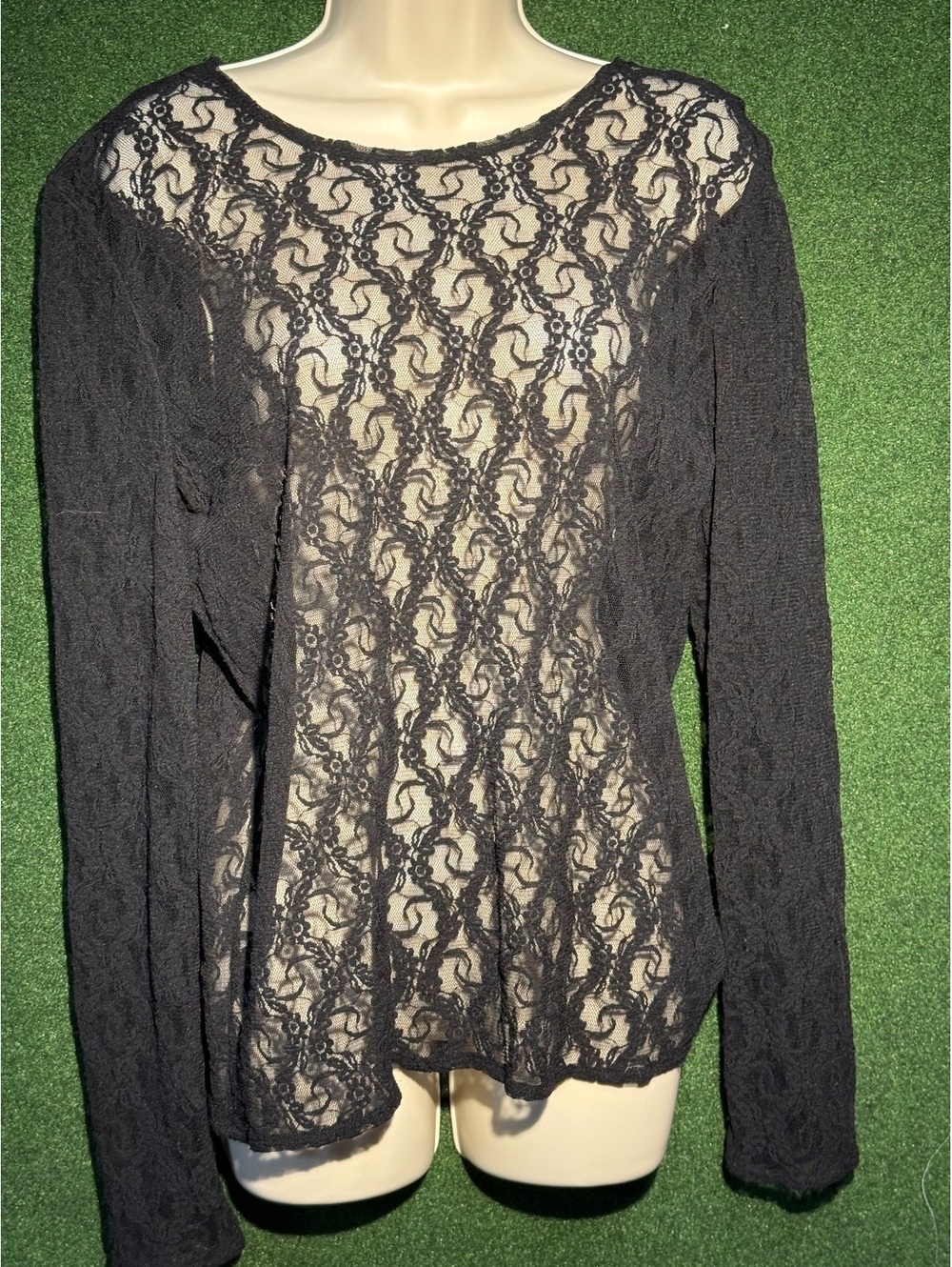 Woman’s LAUREN Ralph Lauren Black Floral Lace Sheer Long Sleeve Blouse Top